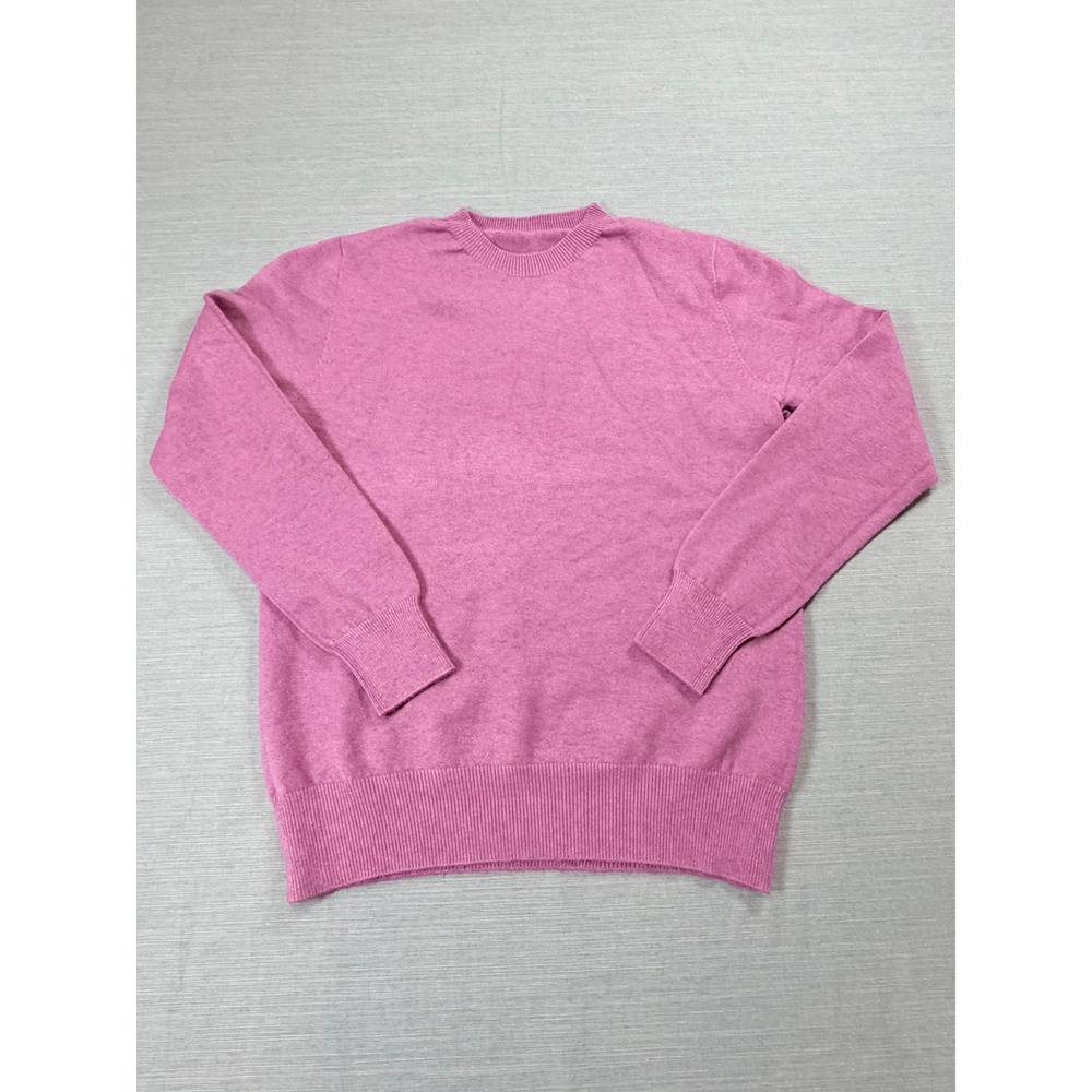 Womens Plum Purple Fine Knit Crewneck Sweater Ribbed Trim Long Sleeve Pullover